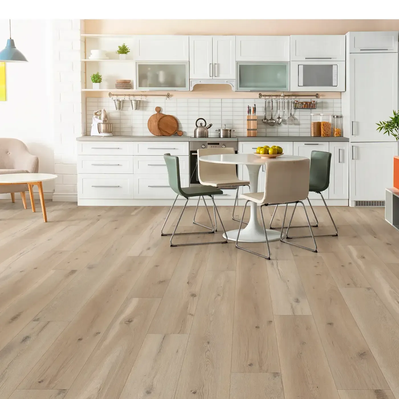 VV810_05028_ROOM COREtec Luxury Vinyl in a light blonde wood color in a kitchen | Ambassador Flooring